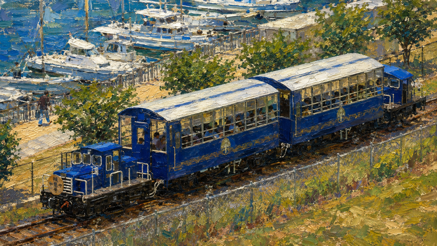絵画風 北九州銀行レトロライン潮風号