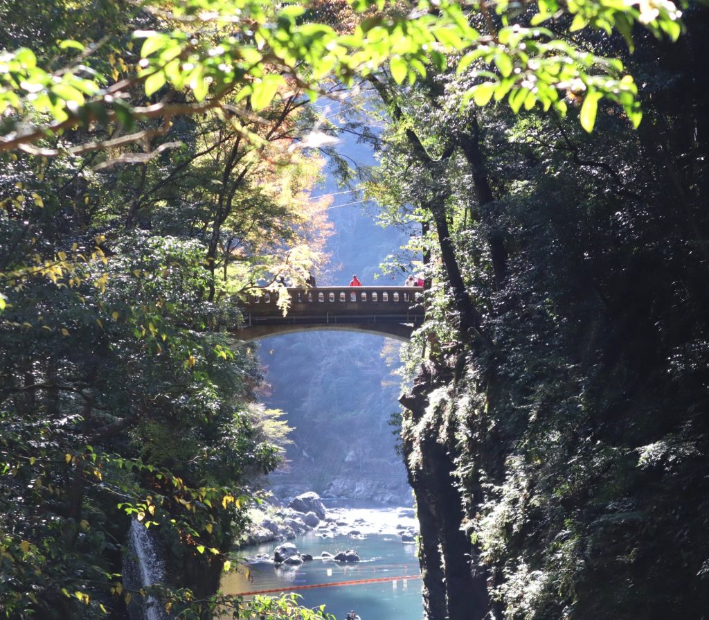 高千穂峡の岩壁と清流